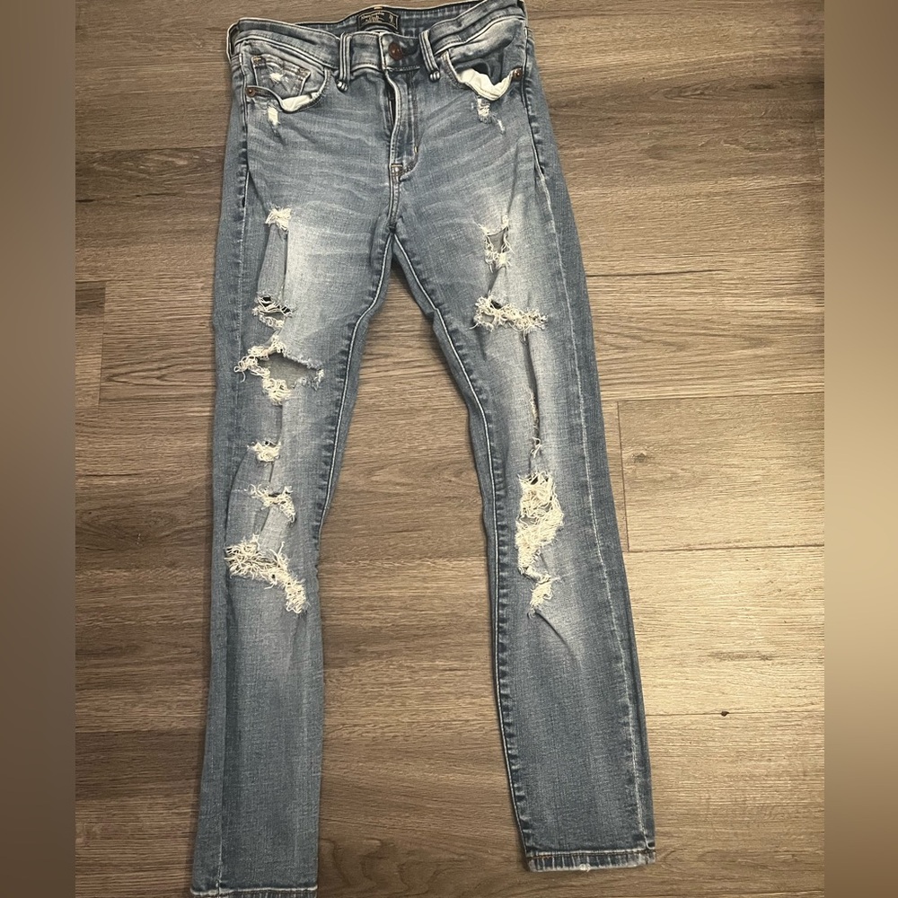 Abercrombie & Fitch Blue Skinny Jeans with Distressed Details